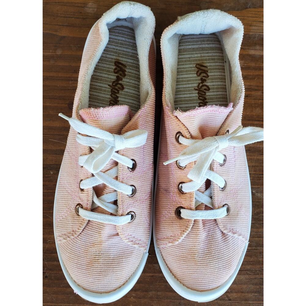 US Sports Pink Corduroy Casual Slip-on Sneakers Women's Size 6.5
